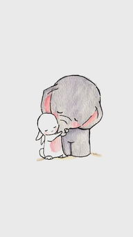  小灰象与小白兔,可爱治愈的简笔画,来自画师wallpaper