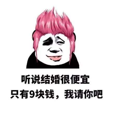  幽默搞笑表情包听说结婚很便宜,只要9块钱,我请你