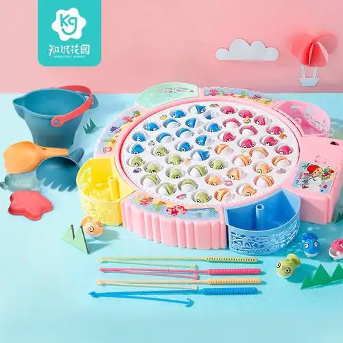  原价65现价61知识花园儿童钓鱼玩具宝宝早教益智玩具钓鱼盘亲子互动桌面游戏钓鱼台加大号钓鱼盘粉沙滩玩具