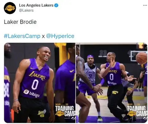  单挑安东尼太狠湖人官方晒威少训练照,各种传球表情太抢镜